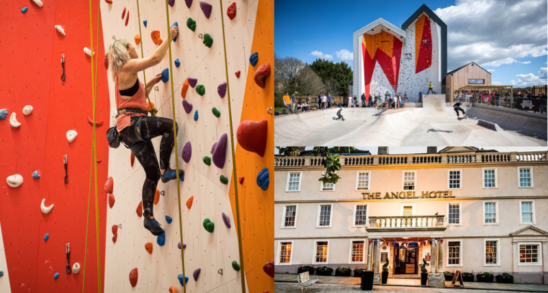 Collage of images from The Arc Climbing Academy and The Angel Hotel in Chippenham